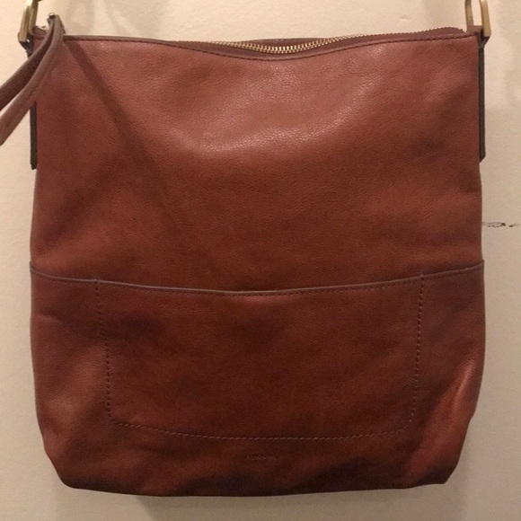 Fossil Handbags - Fossil Brandy Brown Leather Amelia Hobo Crossbody